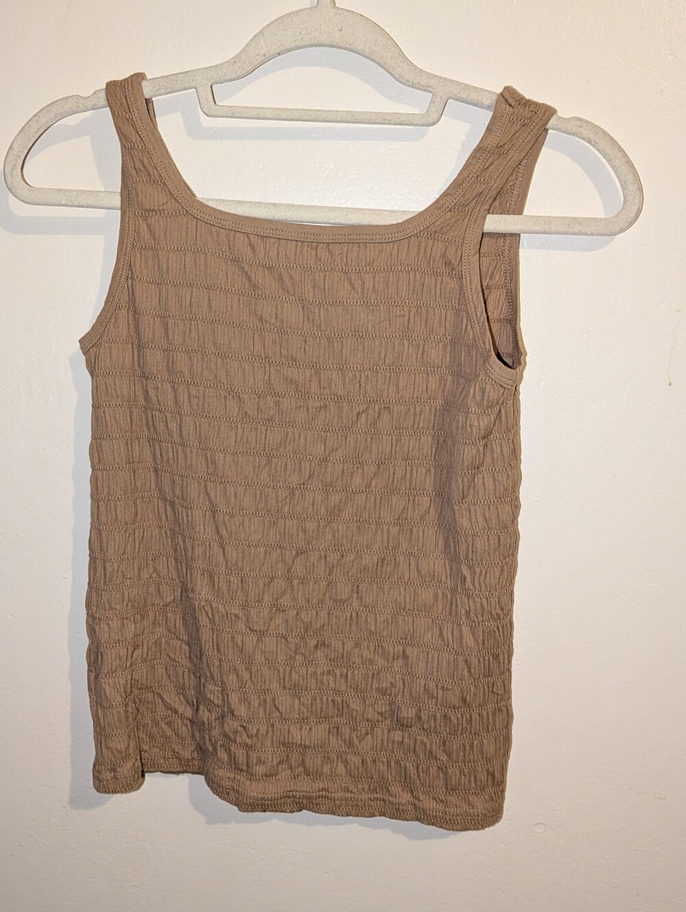 Smocked Scoop Neck Tank Top in Taupe Size S/M